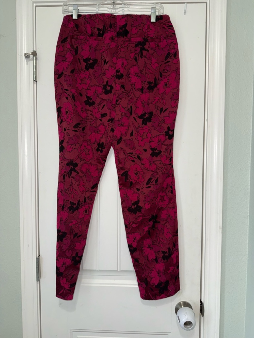 Alfani Magenta Floral Skinny Pants with Black Accents